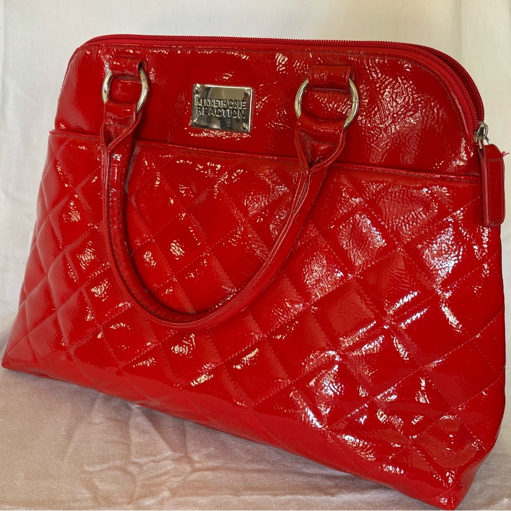 Kenneth Cole Reaction Glossy Red Quilted Satchel